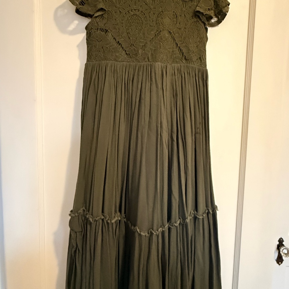 Olive Green Lace Maxi Dress